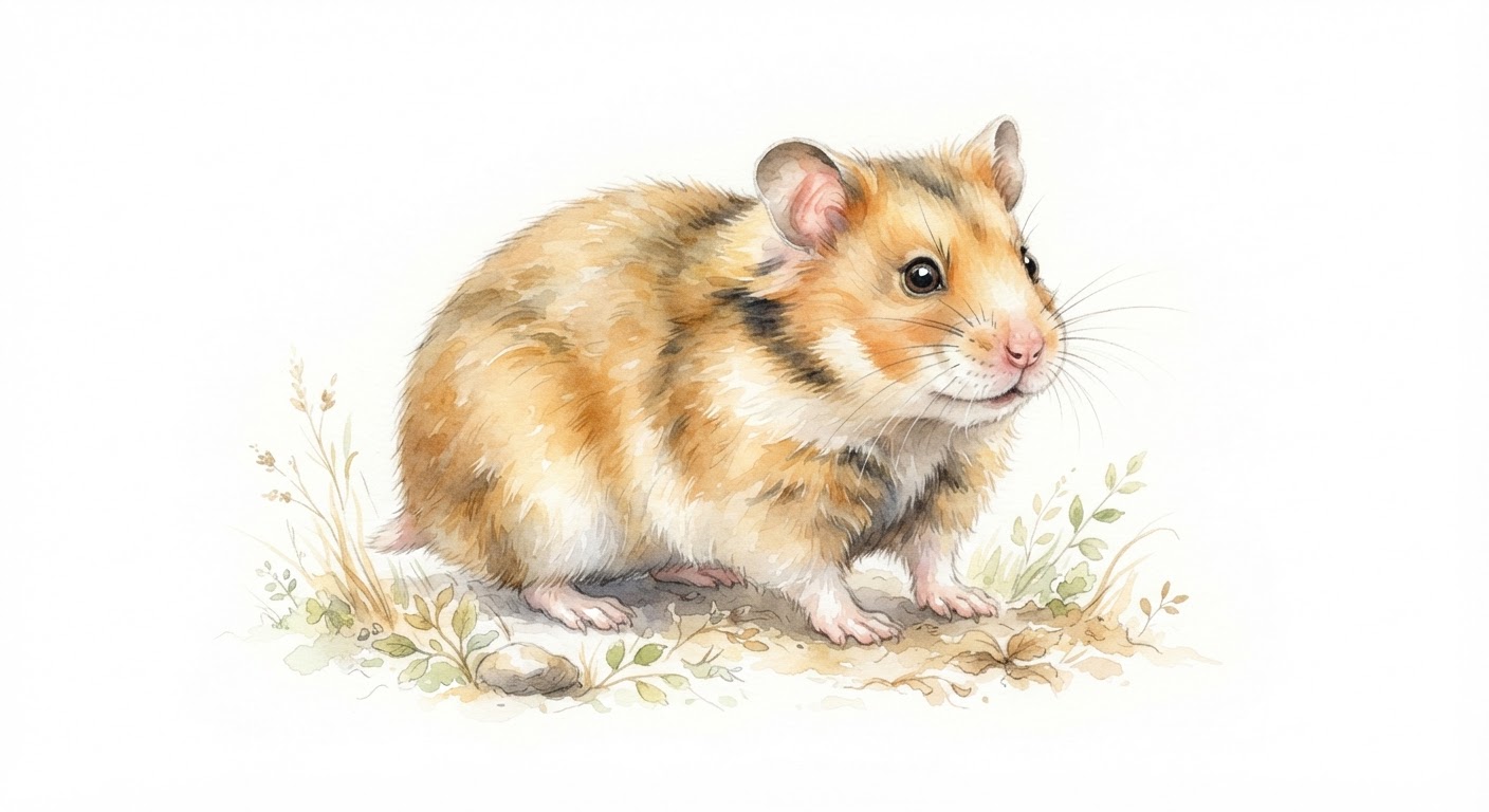 Illustrazione naturalistica a colori di criceto (Mesocricetus auratus)
