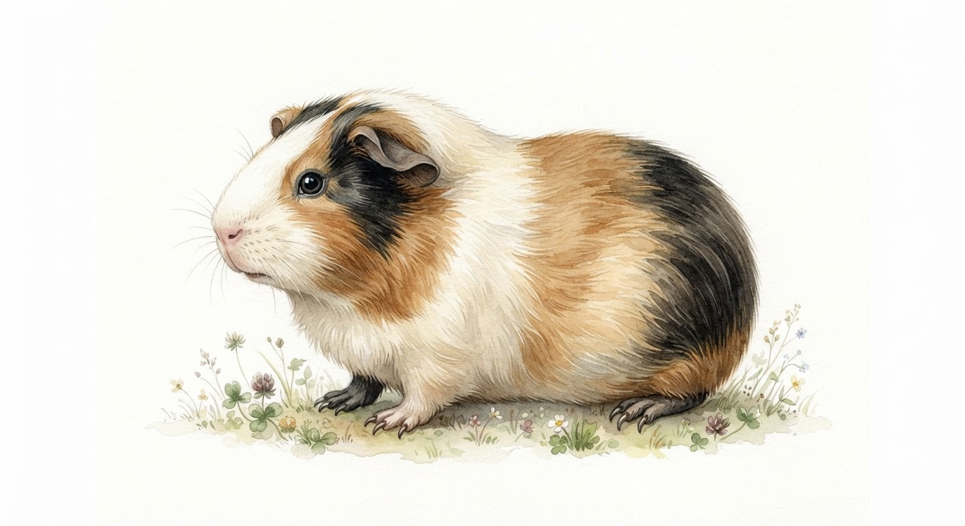 Illustrazione naturalistica a colori di cavia (Cavia porcellus)