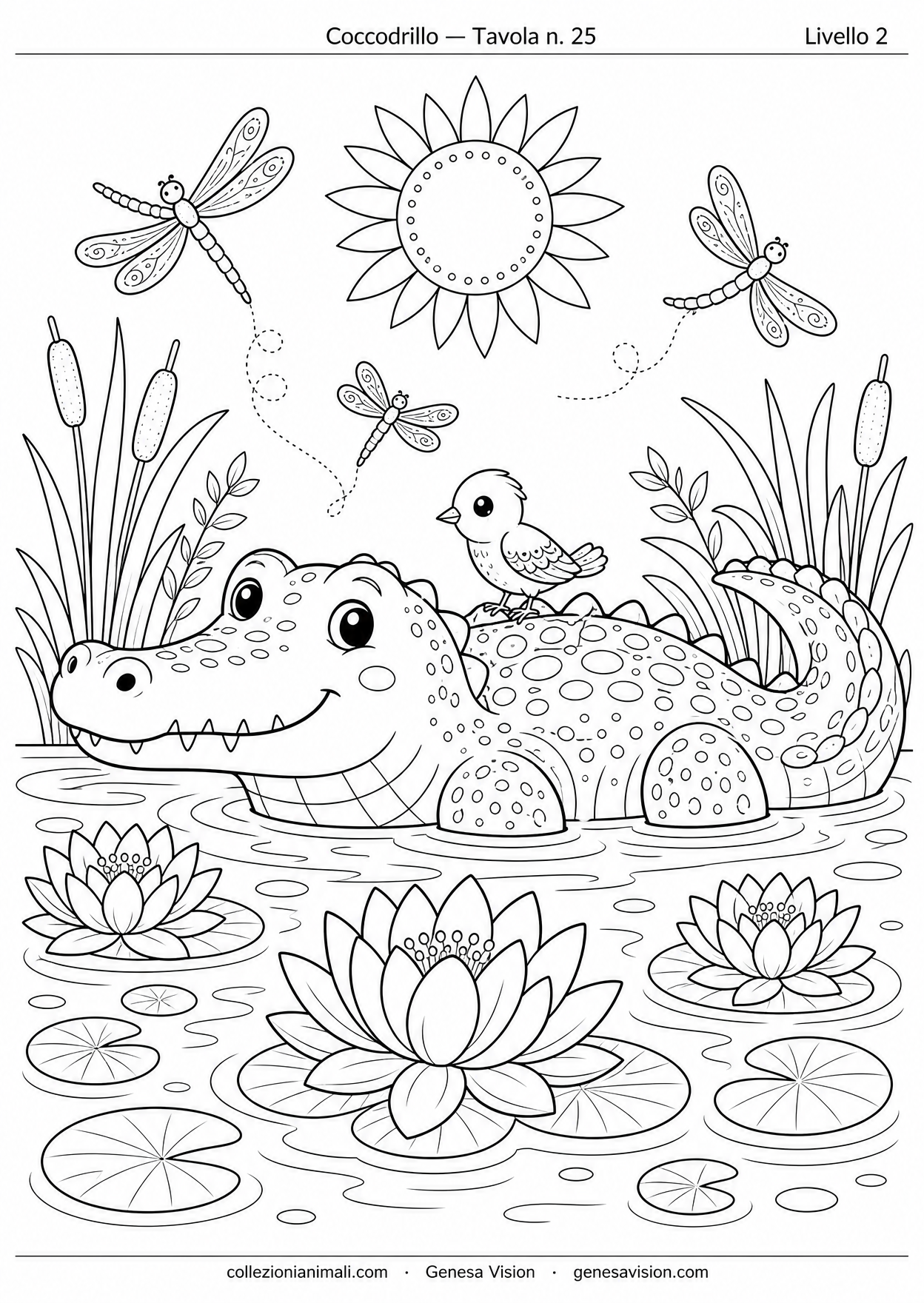 Disegno da colorare in formato A4: Coccodrillo da colorare — livello 2