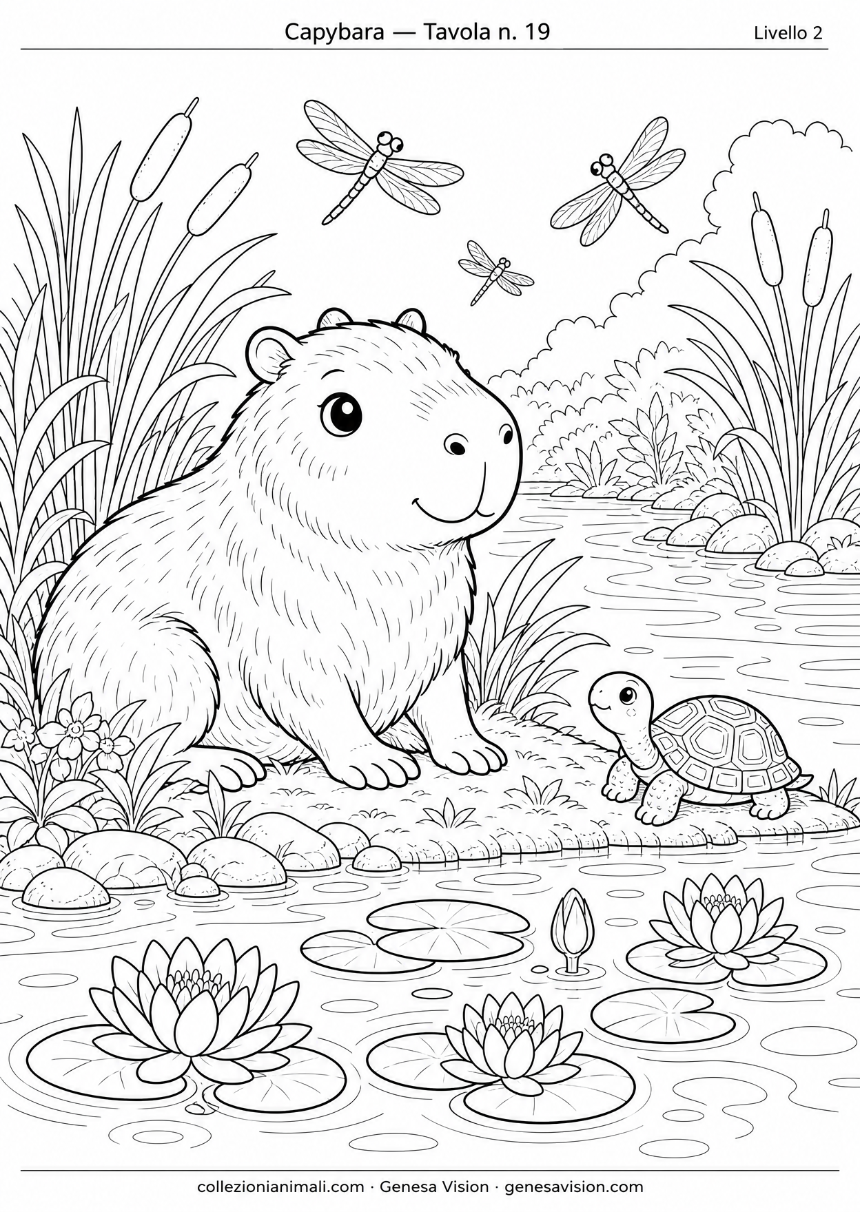 Disegno da colorare in formato A4: Capybara da colorare — livello 2
