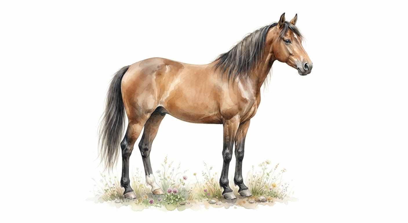 Illustrazione naturalistica a colori di cavallo (Equus caballus)