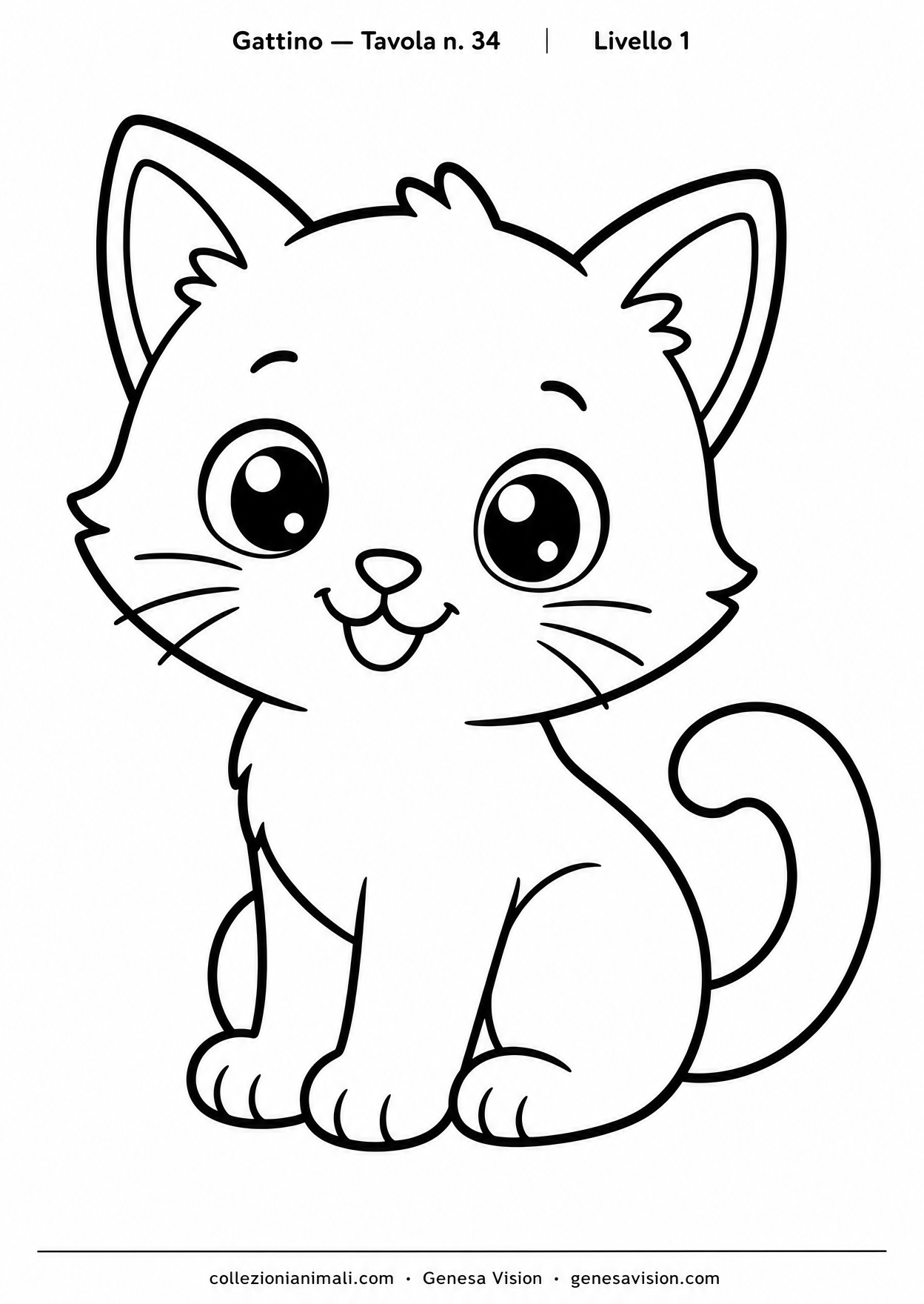 Anteprima del disegno da colorare del gattino in formato A4