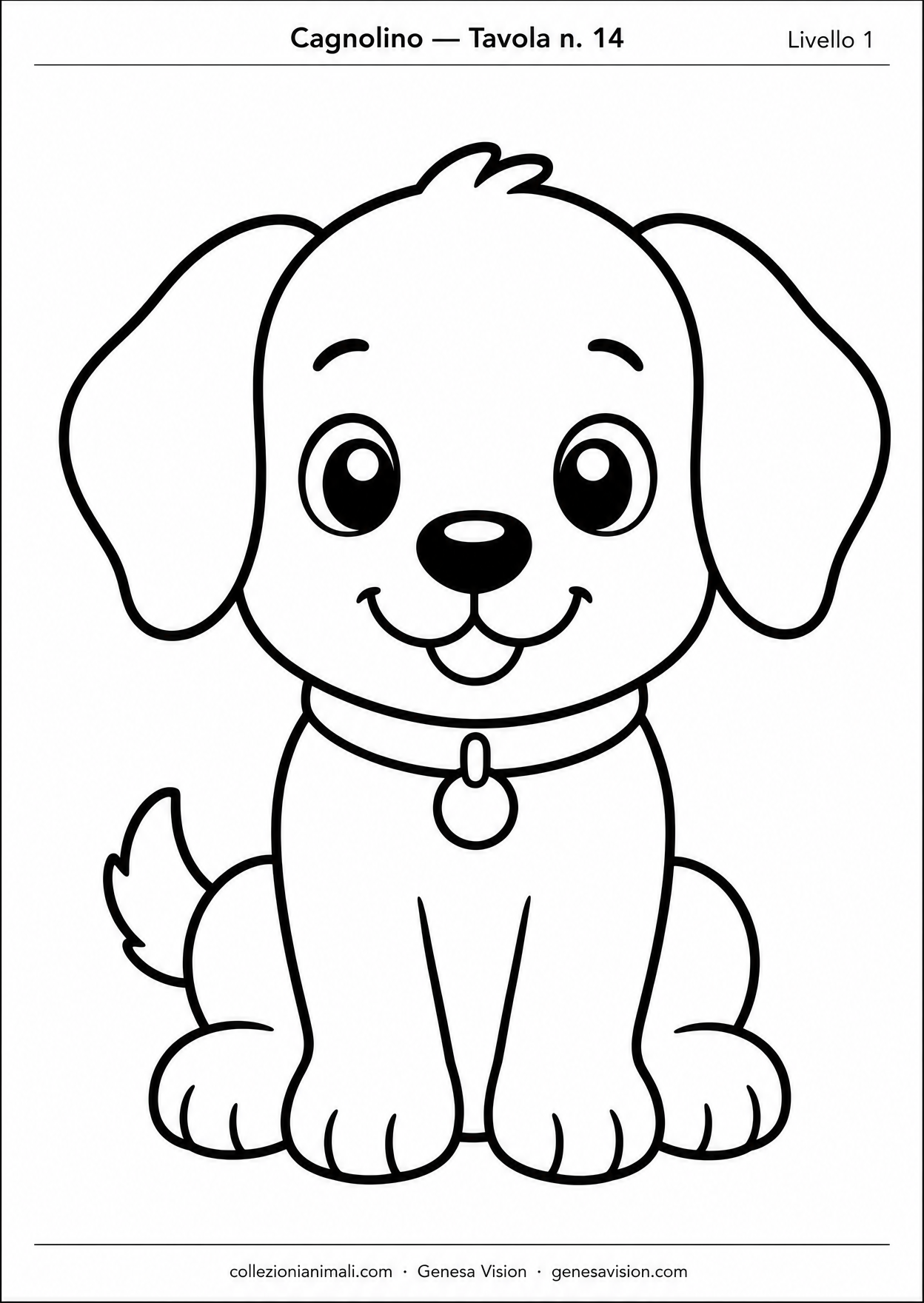 Anteprima del disegno da colorare del cagnolino in formato A4