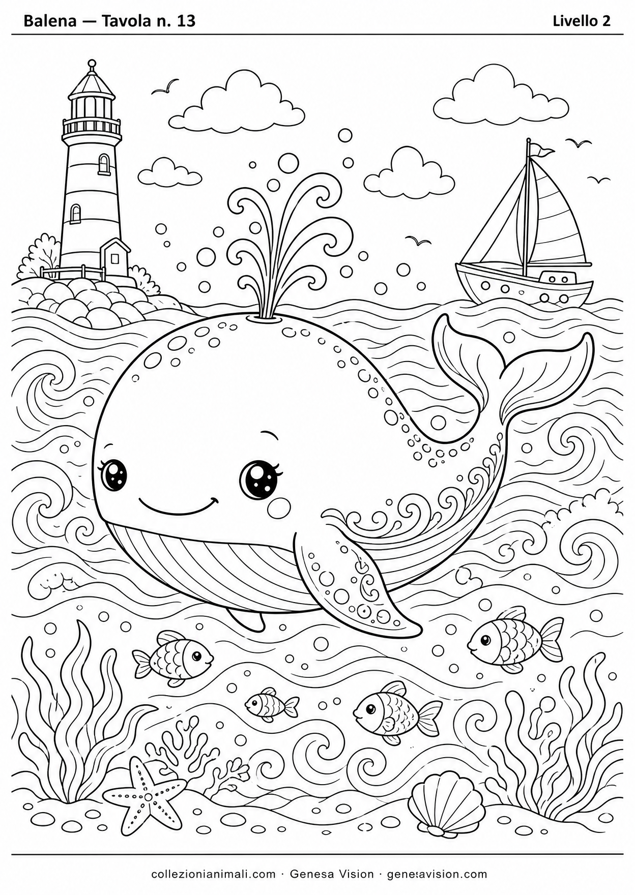 Disegno da colorare in formato A4: Balena da colorare — livello 2