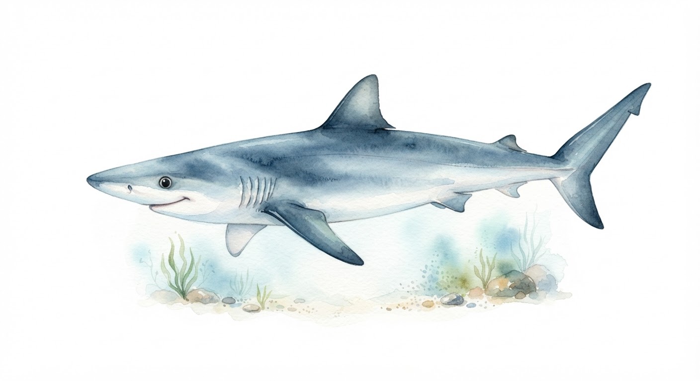 Illustrazione naturalistica a colori di squalo (Selachimorpha (superordine))