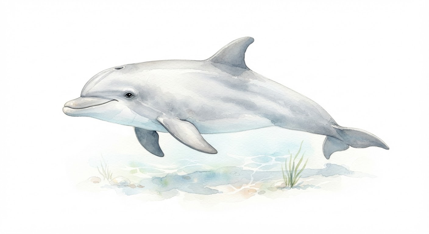Illustrazione naturalistica a colori di delfino (Tursiops truncatus)