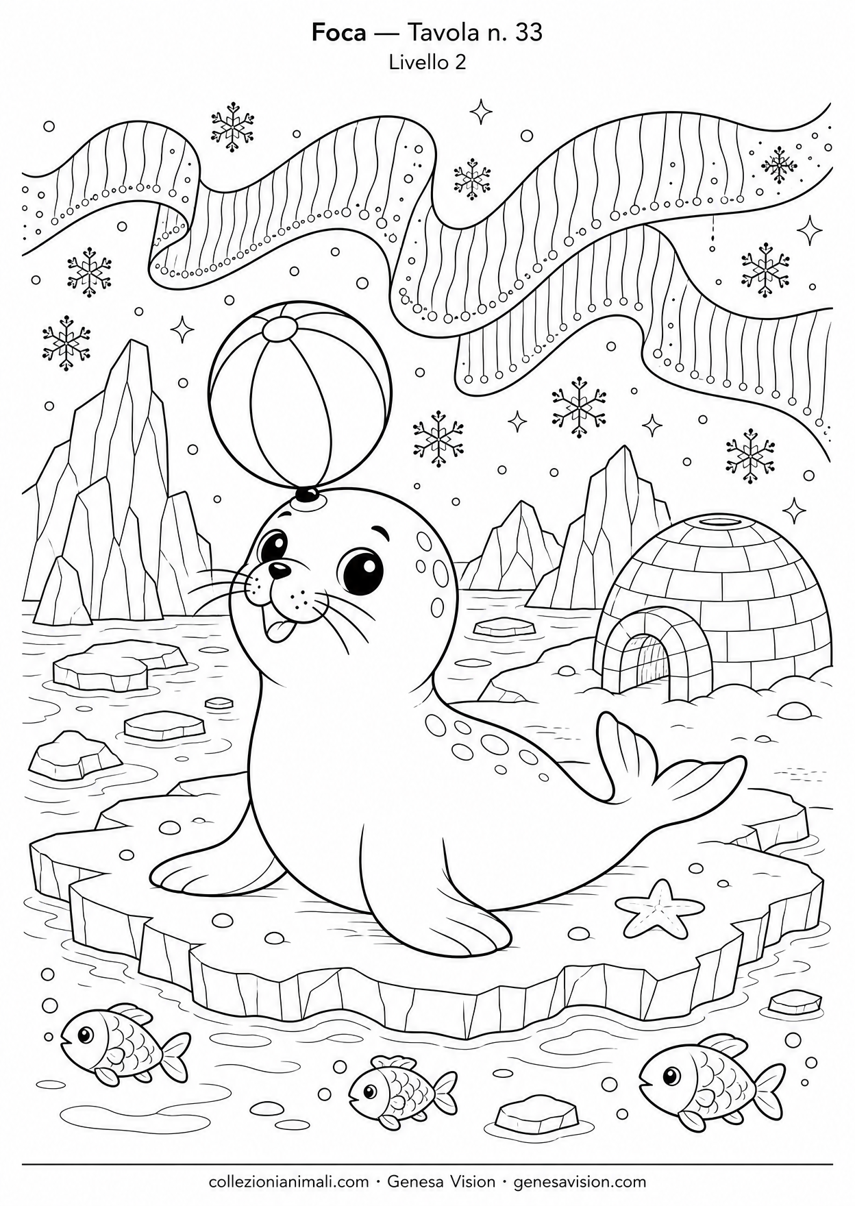 Disegno da colorare in formato A4: Foca da colorare — livello 2