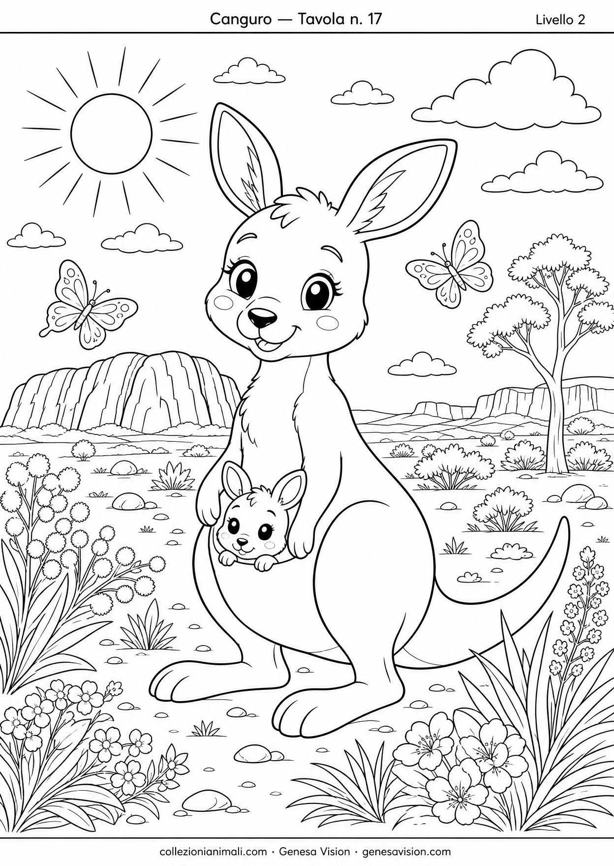 Disegno da colorare in formato A4: Canguro da colorare — livello 2