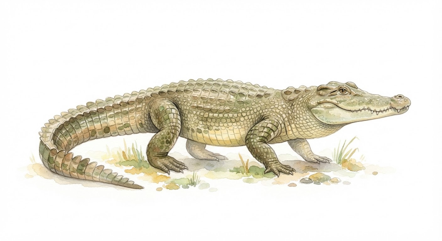 Illustrazione naturalistica a colori di coccodrillo del nilo (Crocodylus niloticus)