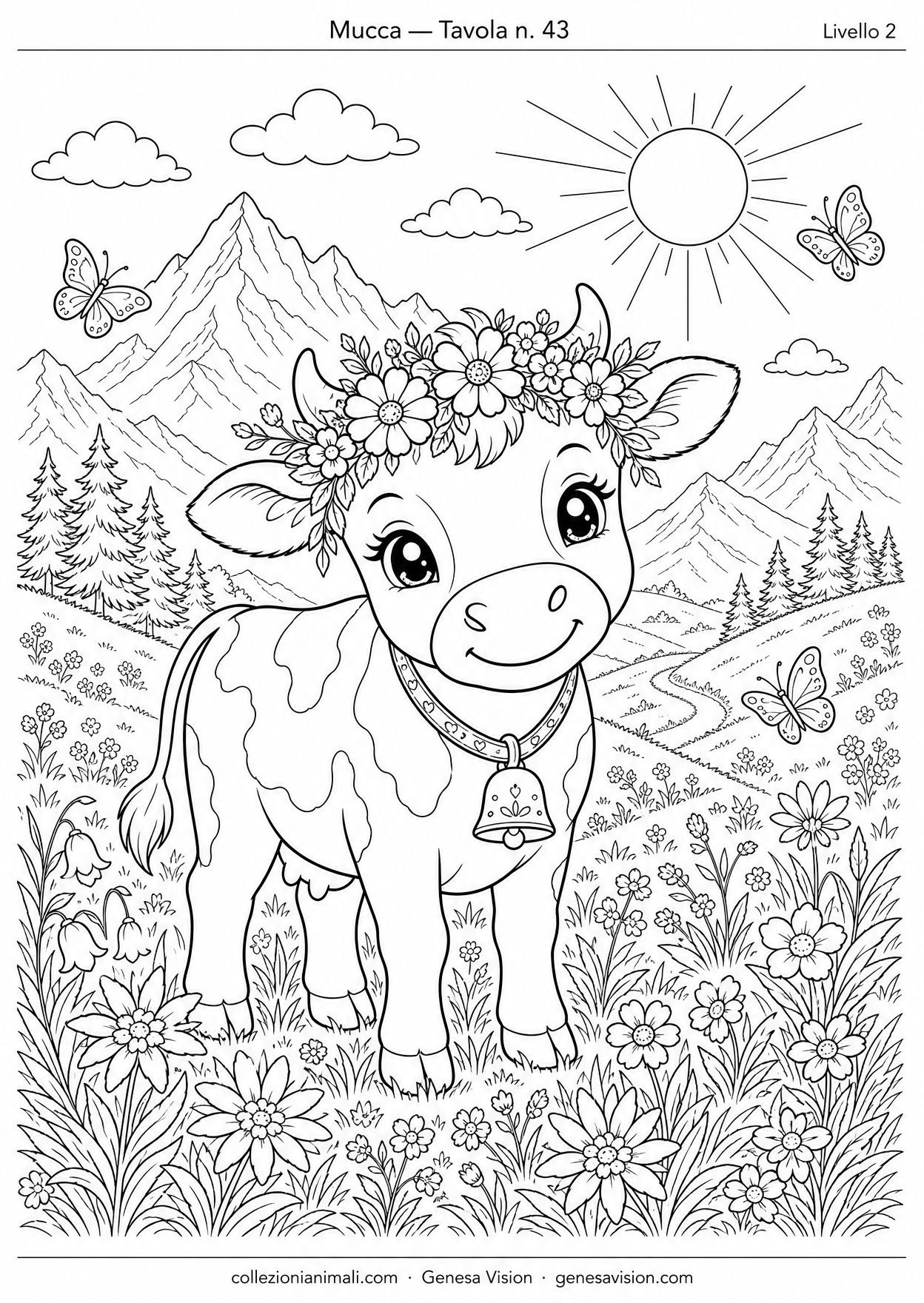 Disegno da colorare in formato A4: Mucca da colorare — livello 2