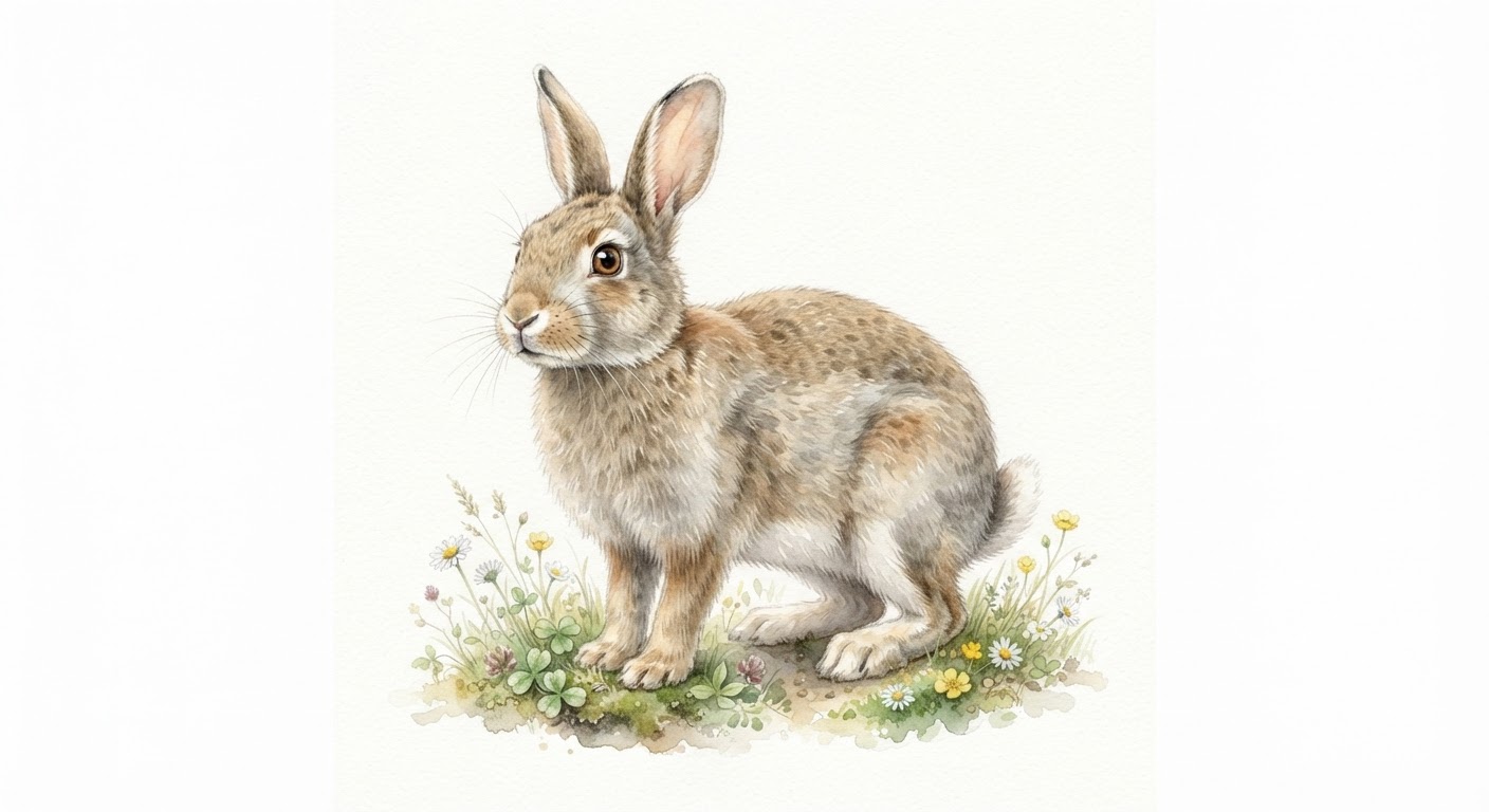 Illustrazione naturalistica a colori di coniglio (Oryctolagus cuniculus)