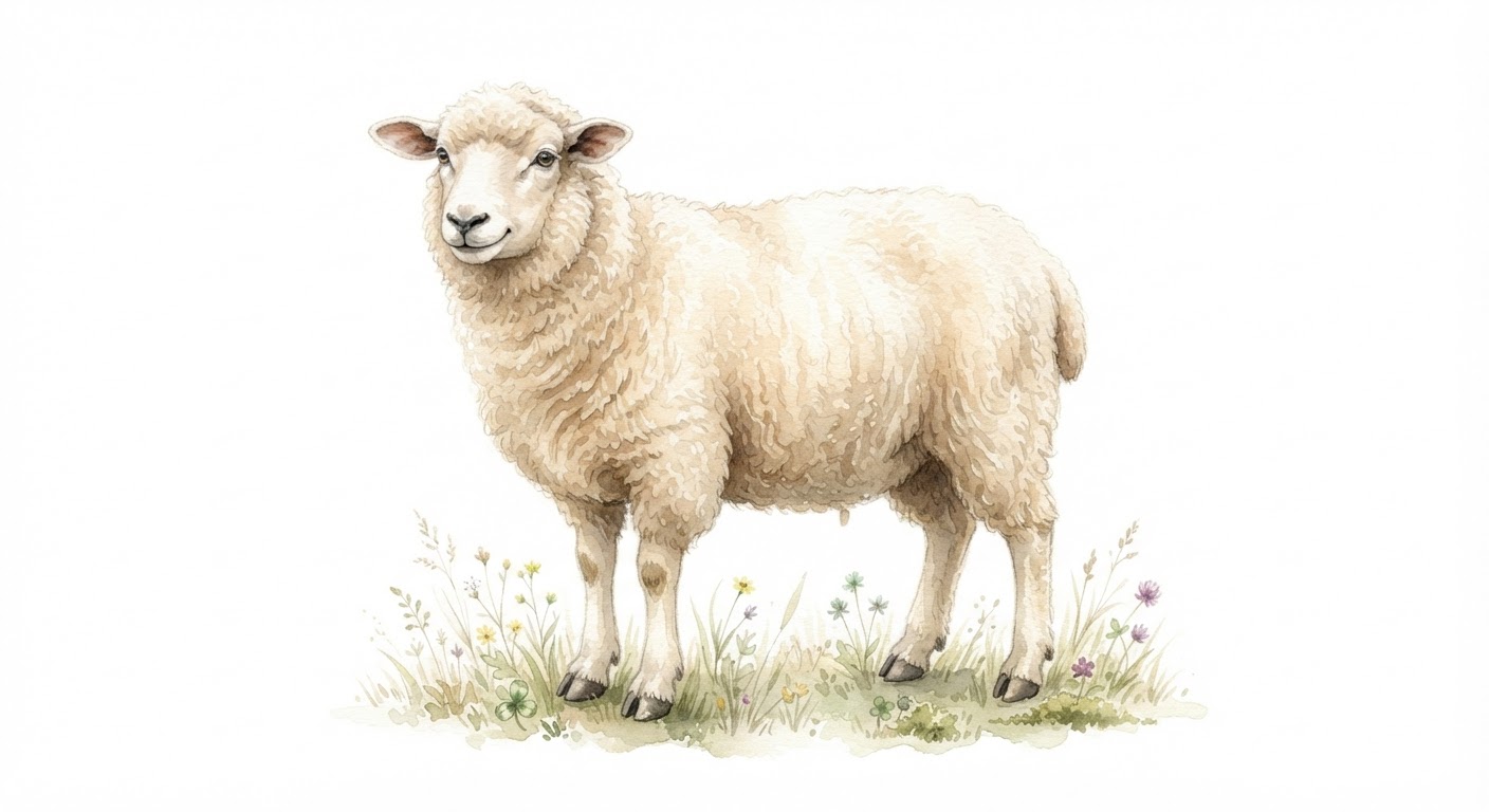 Illustrazione naturalistica a colori di pecora (Ovis aries)