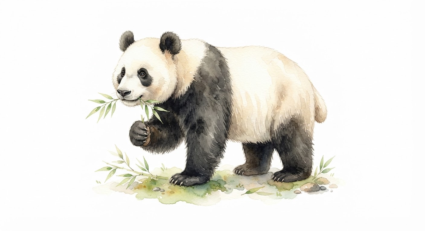 Illustrazione naturalistica a colori di panda gigante (Ailuropoda melanoleuca)