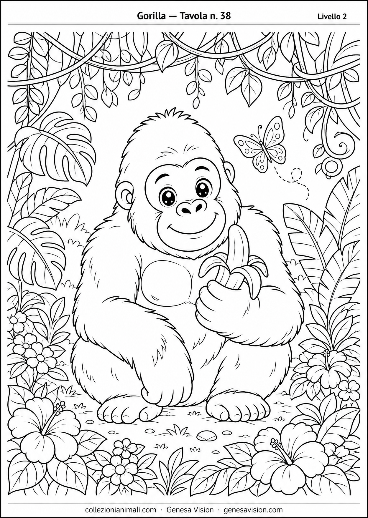 Disegno da colorare in formato A4: Gorilla da colorare — livello 2