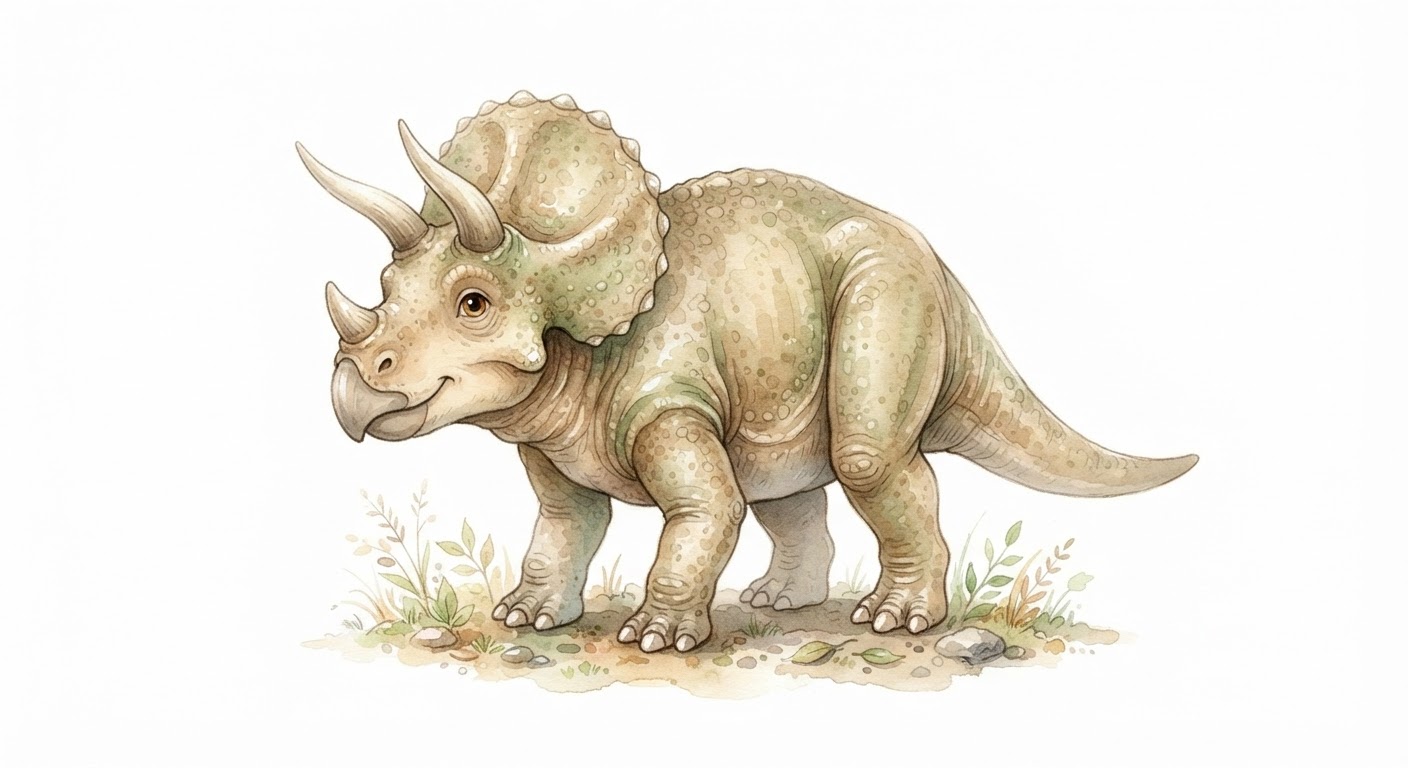Illustrazione naturalistica a colori di triceratopo (Triceratops horridus)