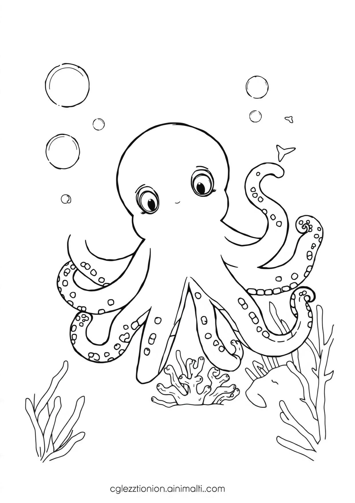Disegno da colorare in formato A4: Polpo da colorare — livello 2