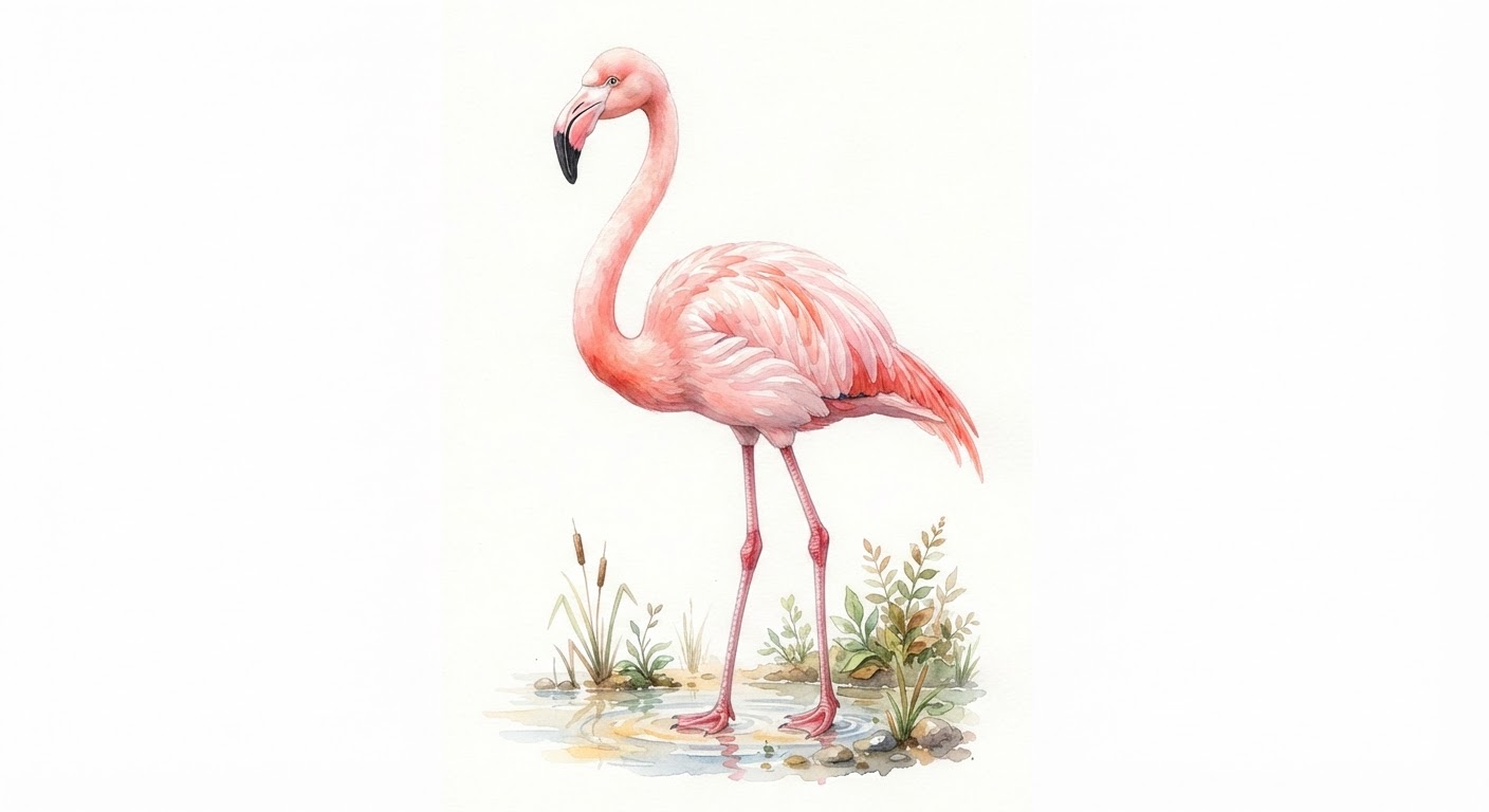 Illustrazione naturalistica a colori di fenicottero rosa (Phoenicopterus roseus)