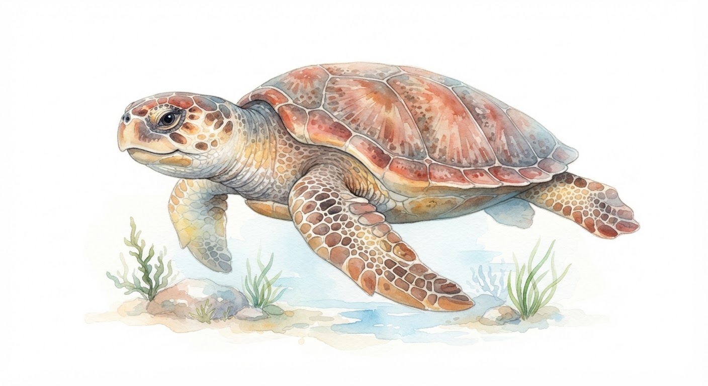 Illustrazione naturalistica a colori di tartaruga marina (Caretta caretta)