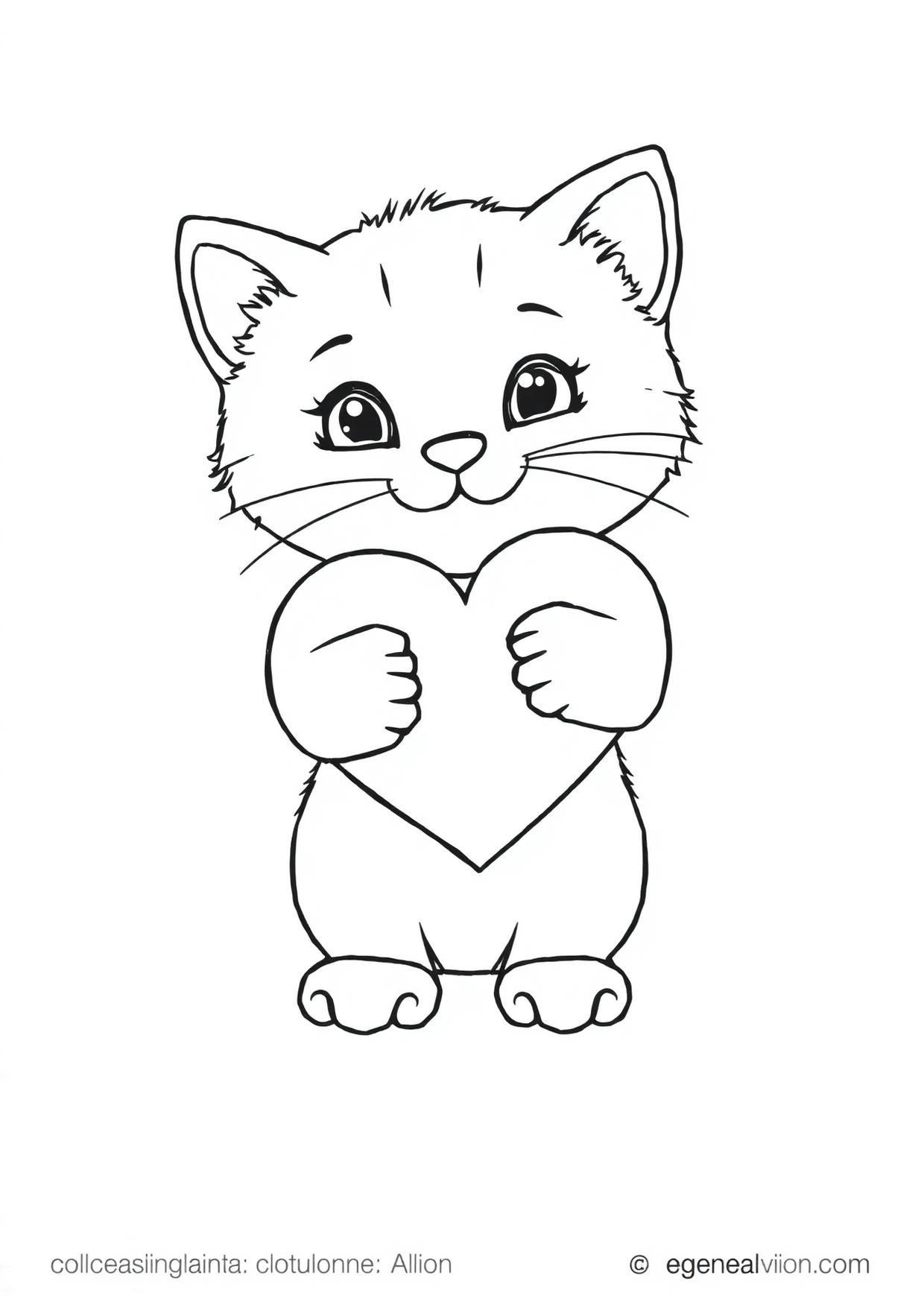 Anteprima del disegno da colorare del gattino con cuore in formato A4