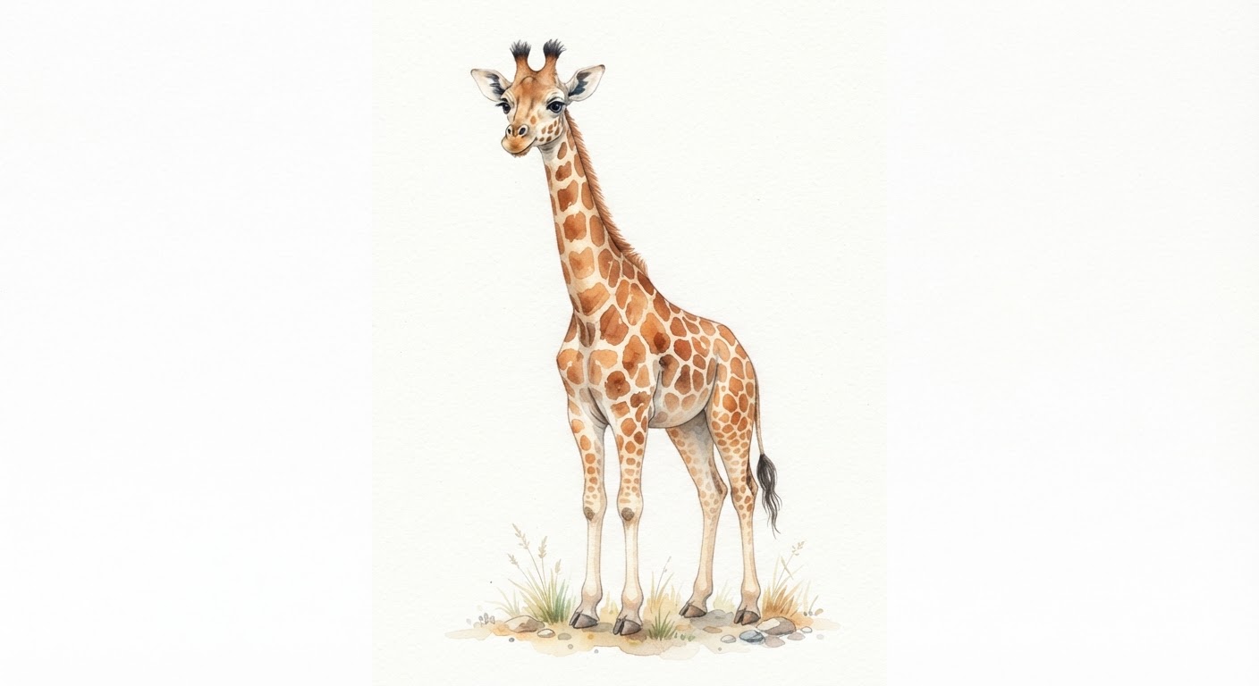 Illustrazione naturalistica a colori di giraffa (Giraffa camelopardalis)