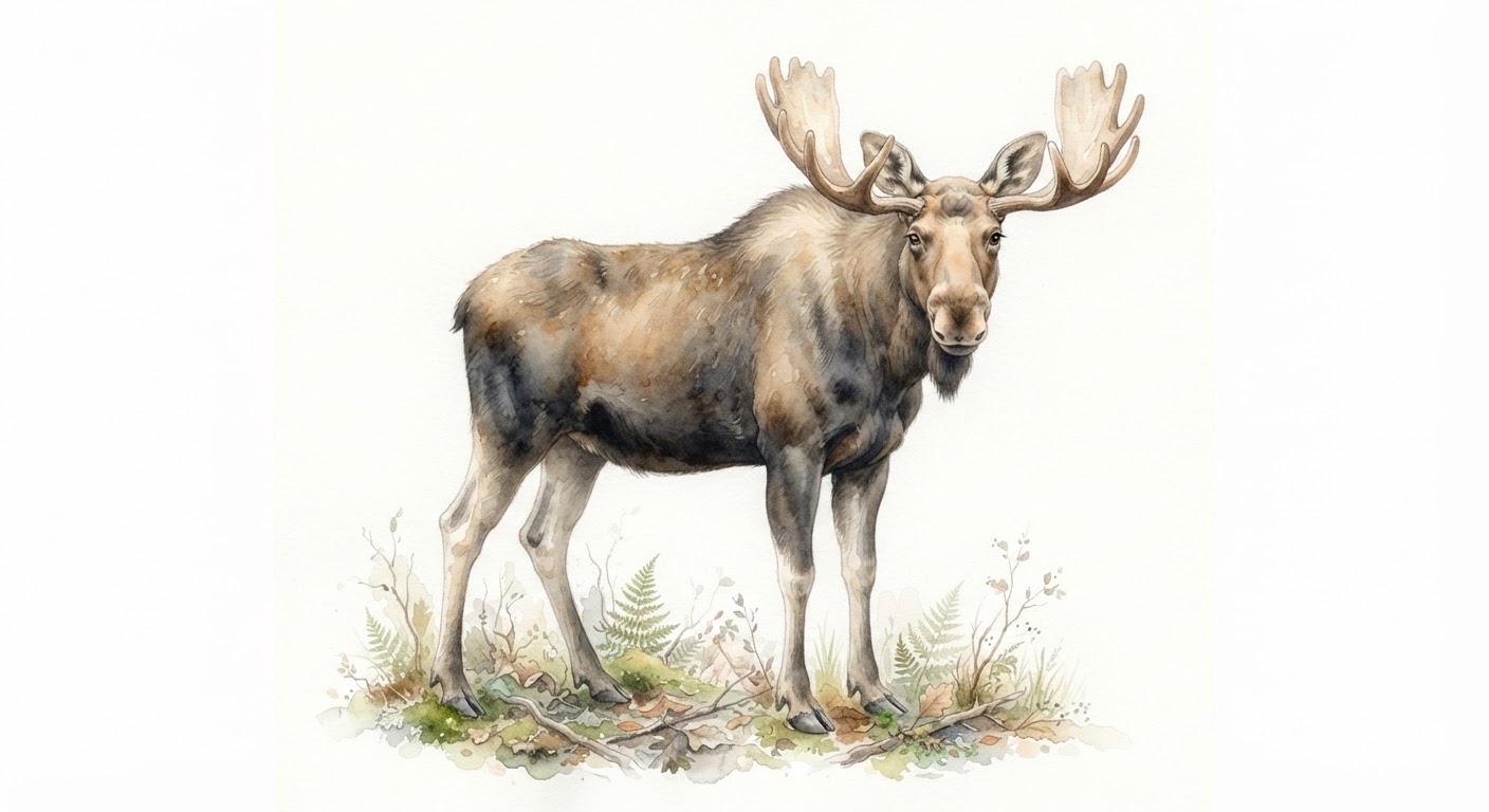 Illustrazione naturalistica a colori di alce (Alces alces)