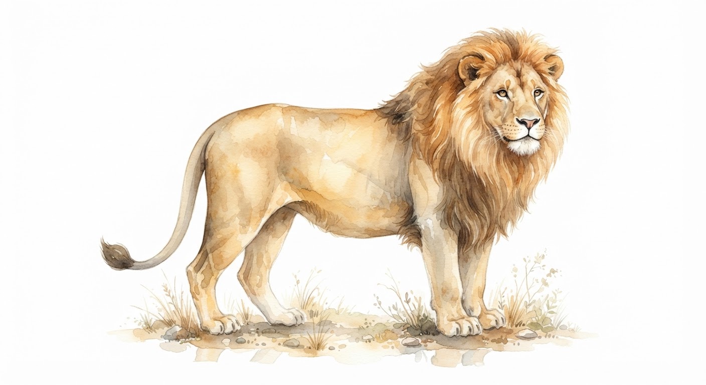 Illustrazione naturalistica a colori di leone (Panthera leo)