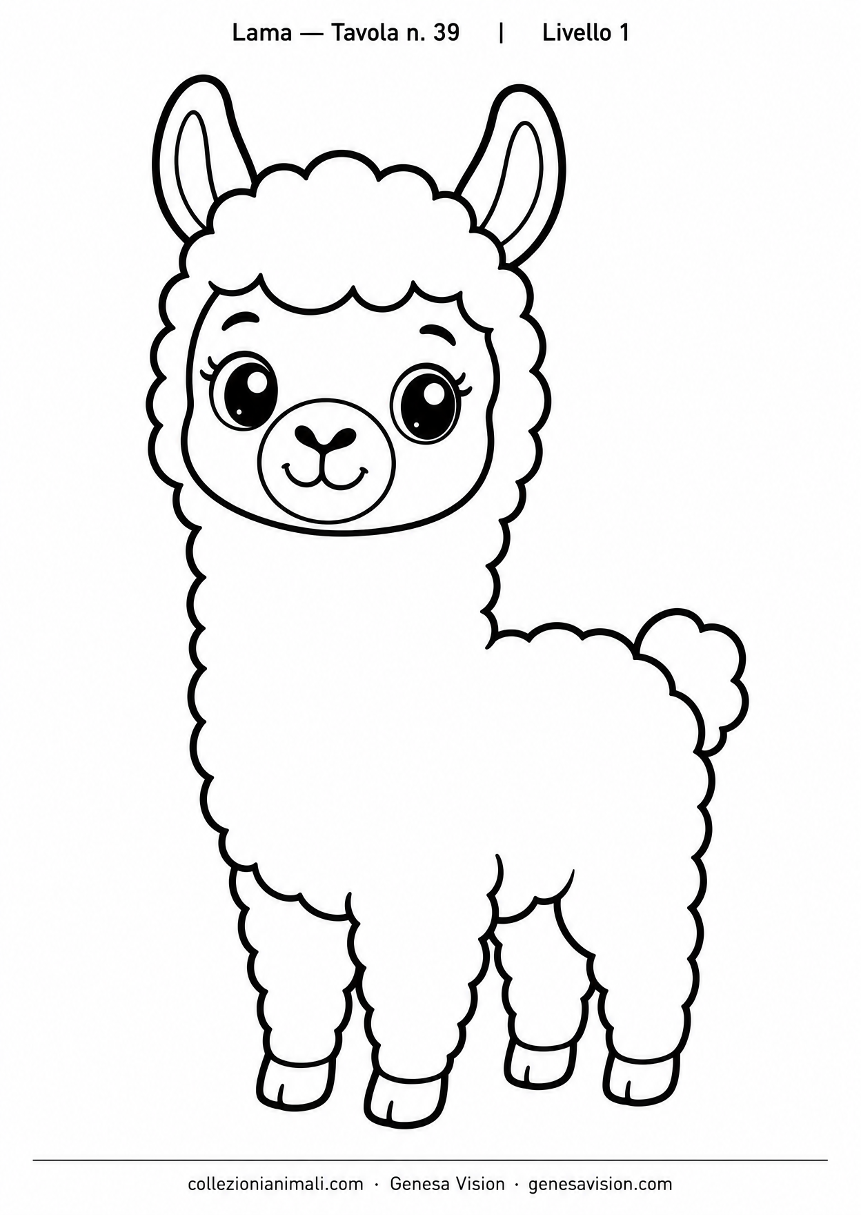 Anteprima del disegno da colorare del lama in formato A4