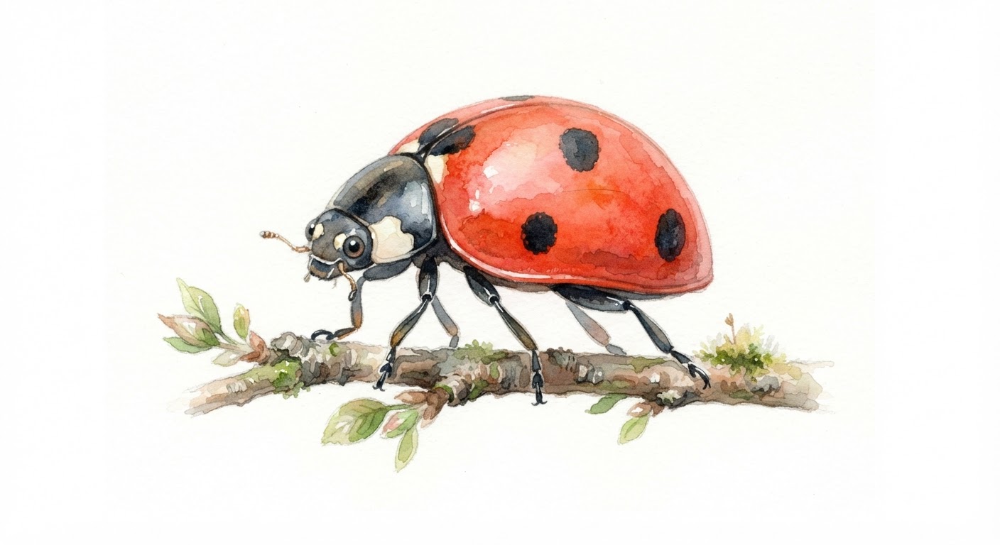 Illustrazione naturalistica a colori di coccinella (Coccinella septempunctata)