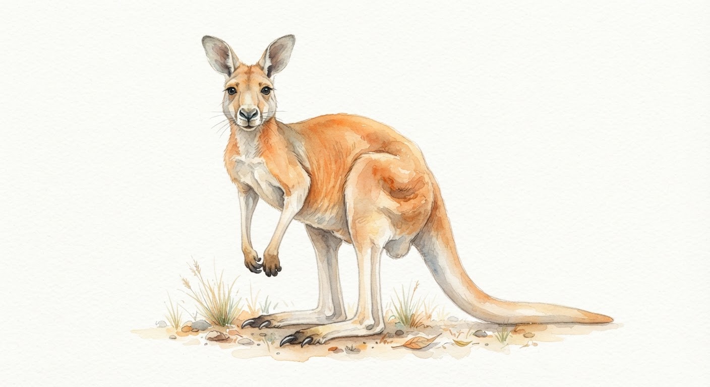 Illustrazione naturalistica a colori di canguro rosso (Osphranter rufus)