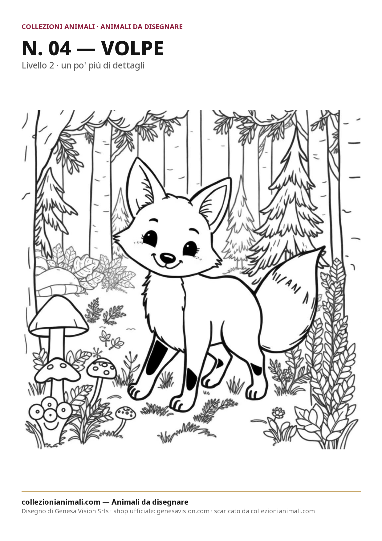 Disegno da colorare in formato A4: Volpe da colorare — livello 2