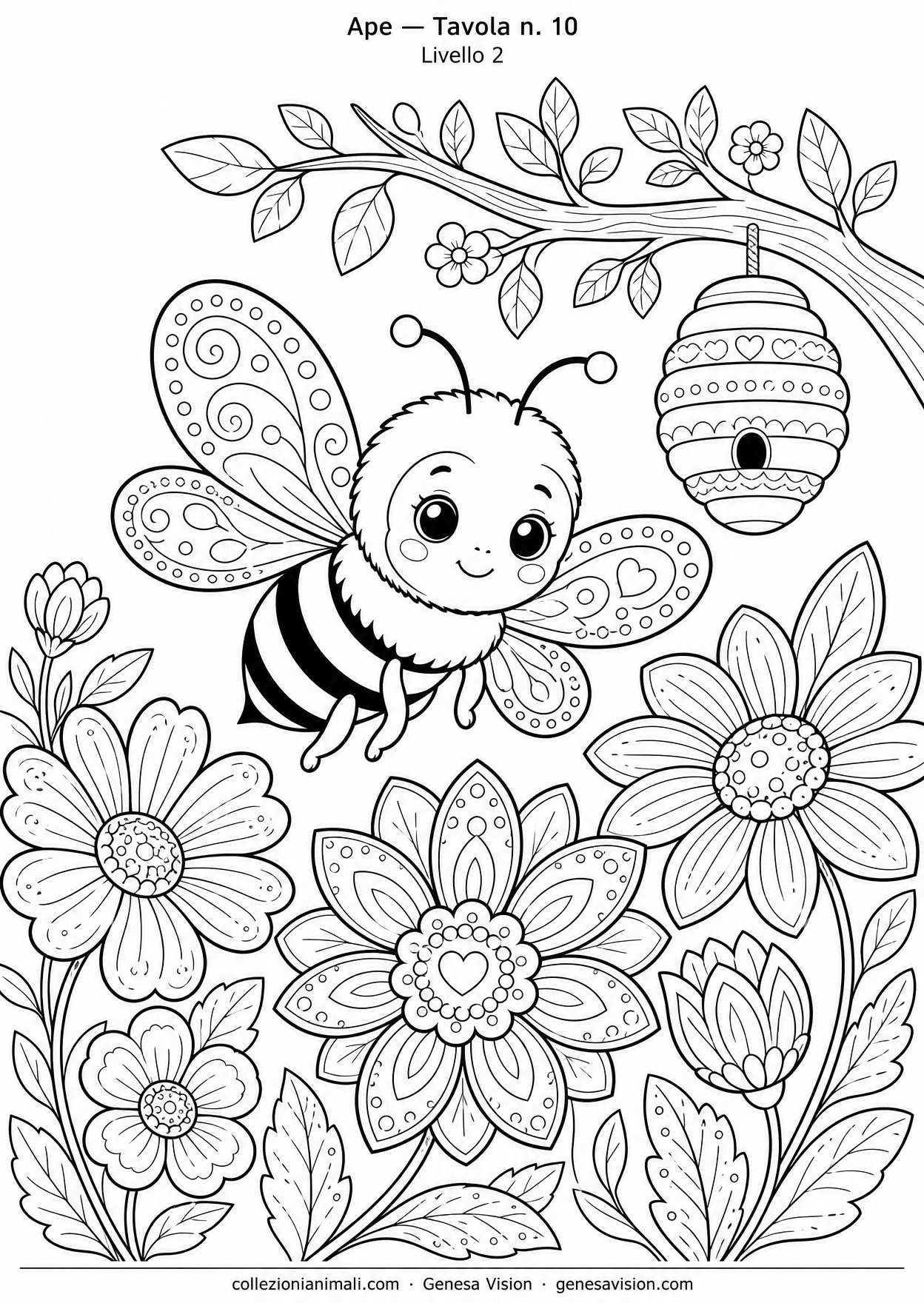 Disegno da colorare in formato A4: Ape da colorare — livello 2
