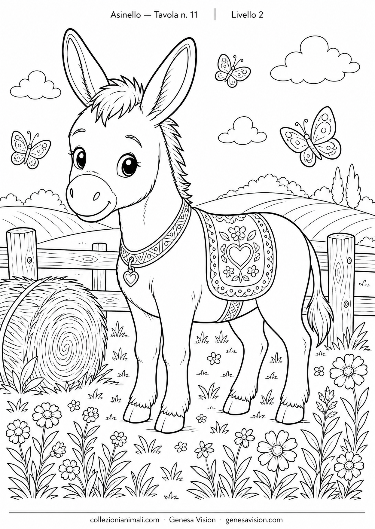 Disegno da colorare in formato A4: Asinello da colorare — livello 2