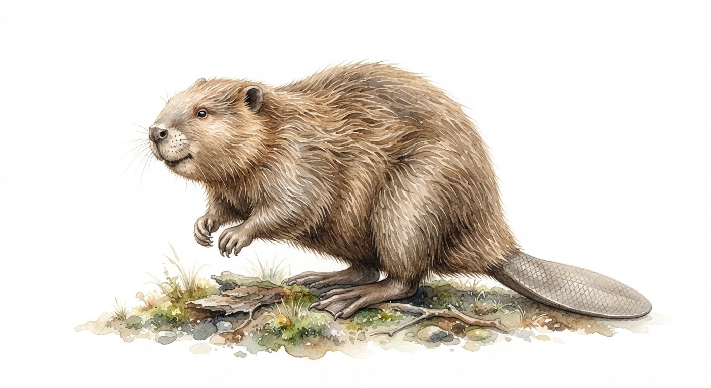 Illustrazione naturalistica a colori di castoro (Castor fiber)