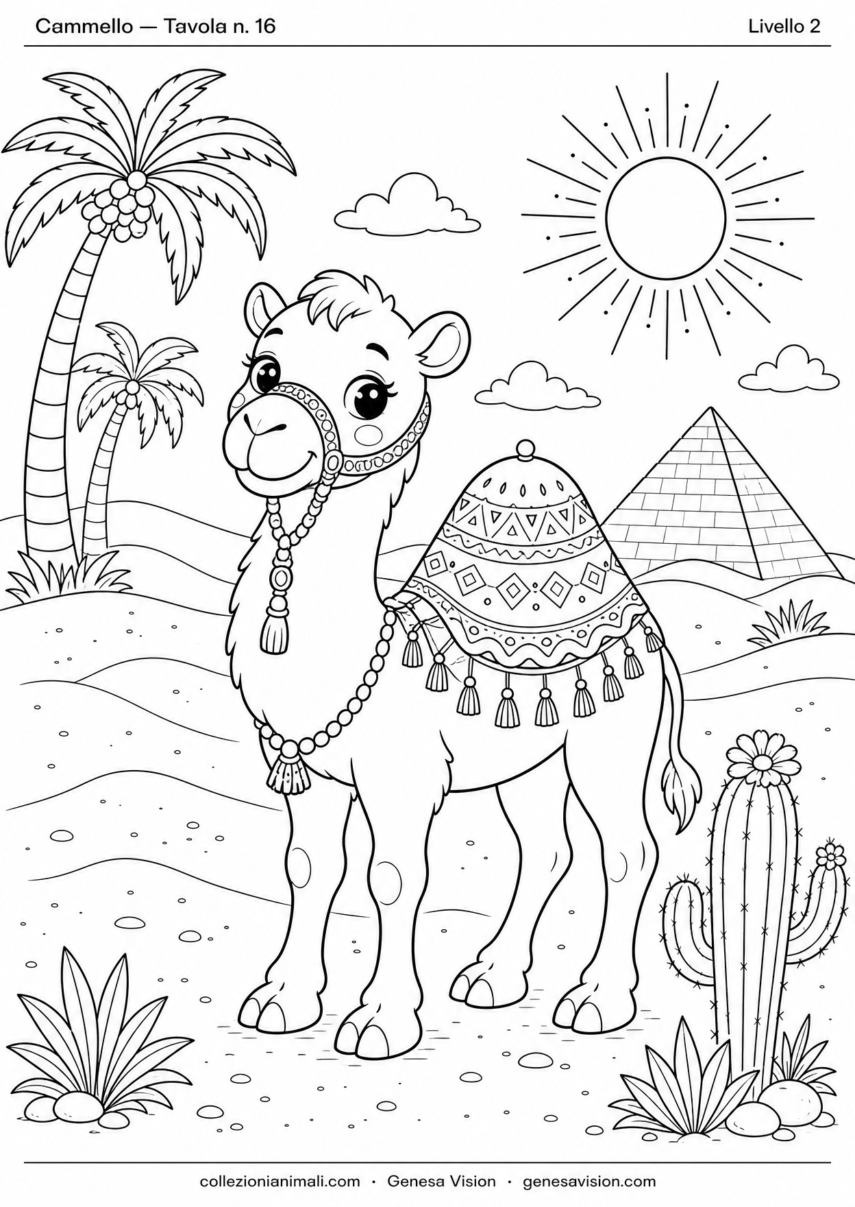 Disegno da colorare in formato A4: Cammello da colorare — livello 2