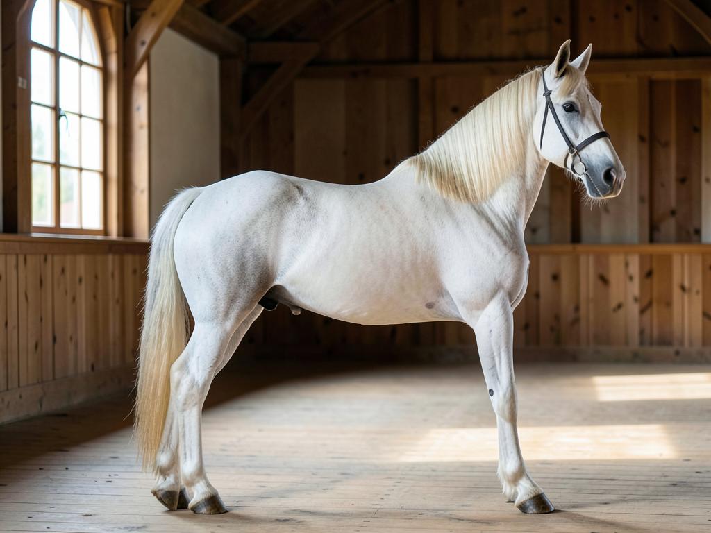 Lipizzano: cavallo della razza Lipizzano in ripresa laterale