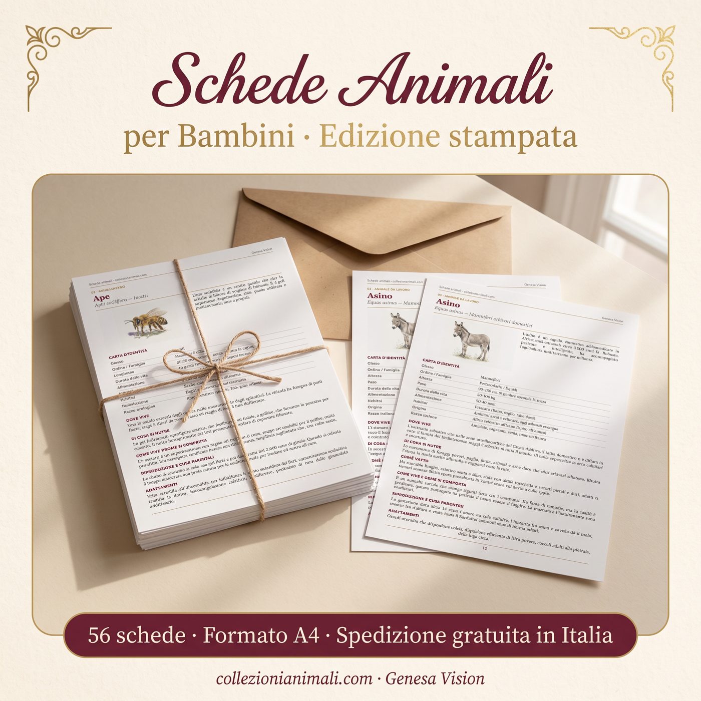 Le schede didattiche per bambini stampate su carta A4, pronte per la spedizione a casa